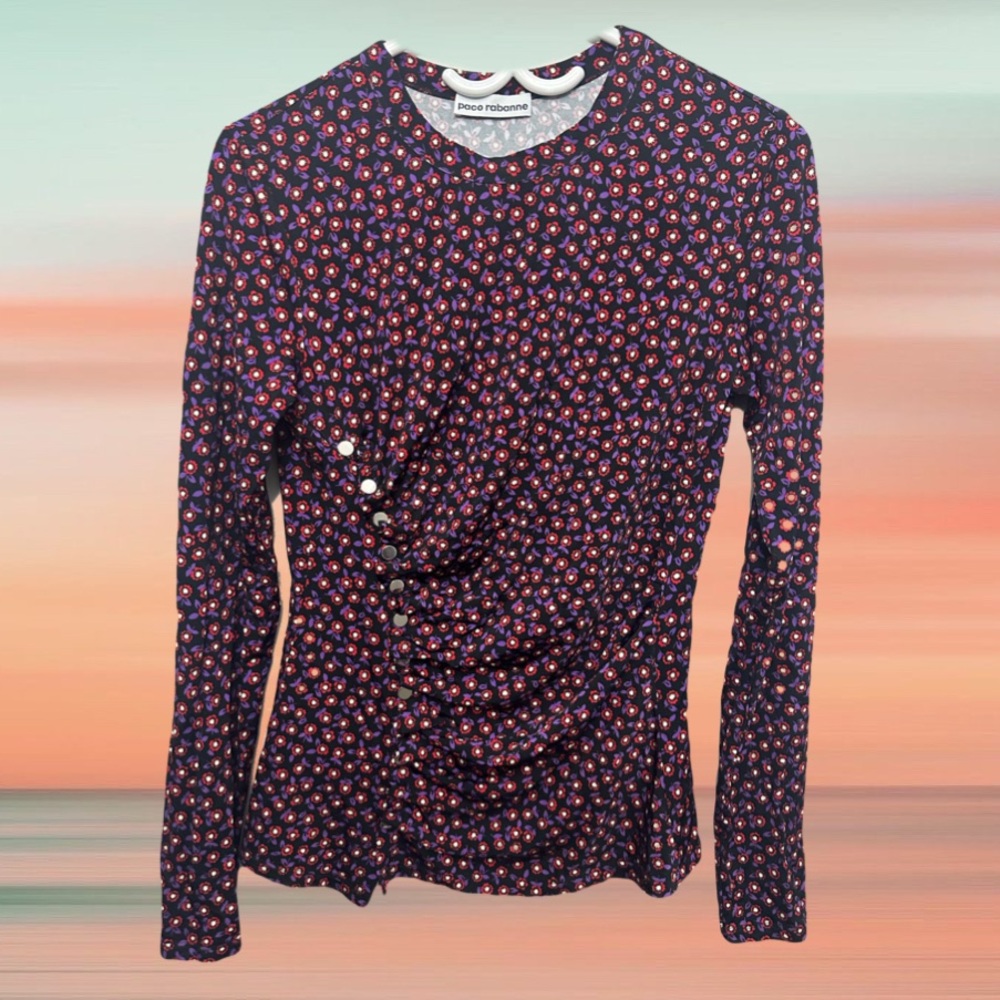 Paco Rabanne Liberty Print Ruched Top – Size US 8